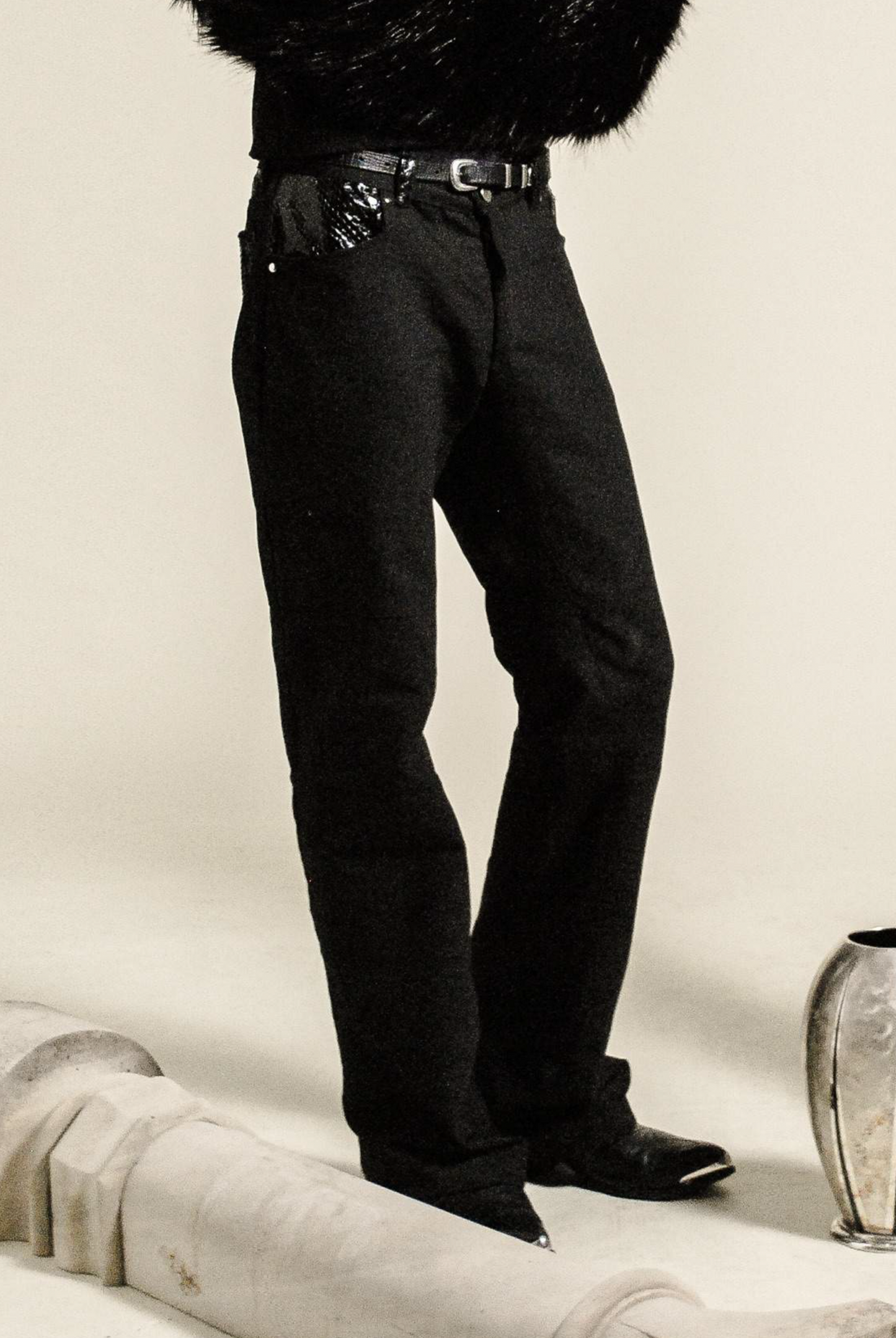Pantalon Disco Flare – Denim / Python Noir
