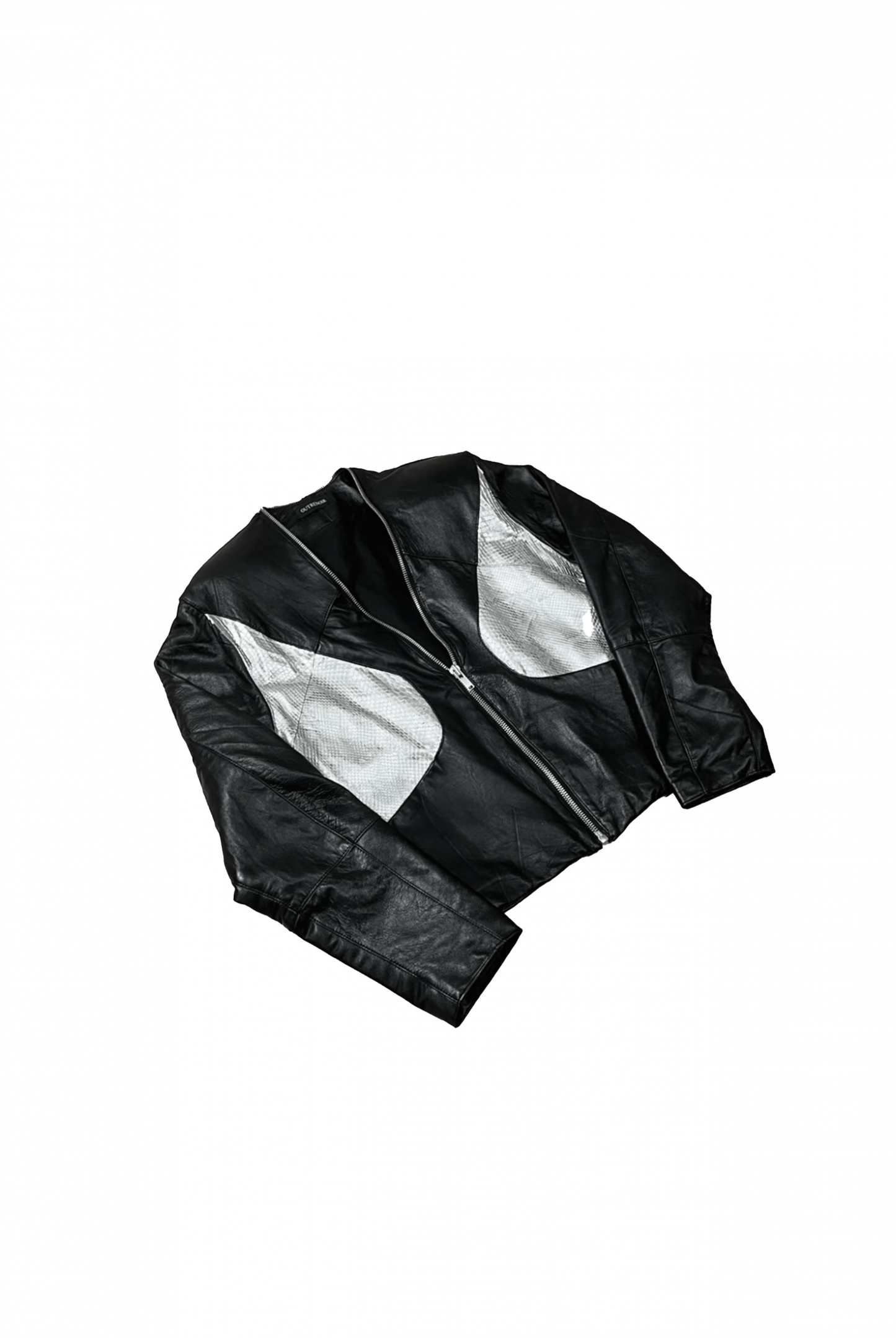 Veste « Disco » Python Argent – Cuir Noir