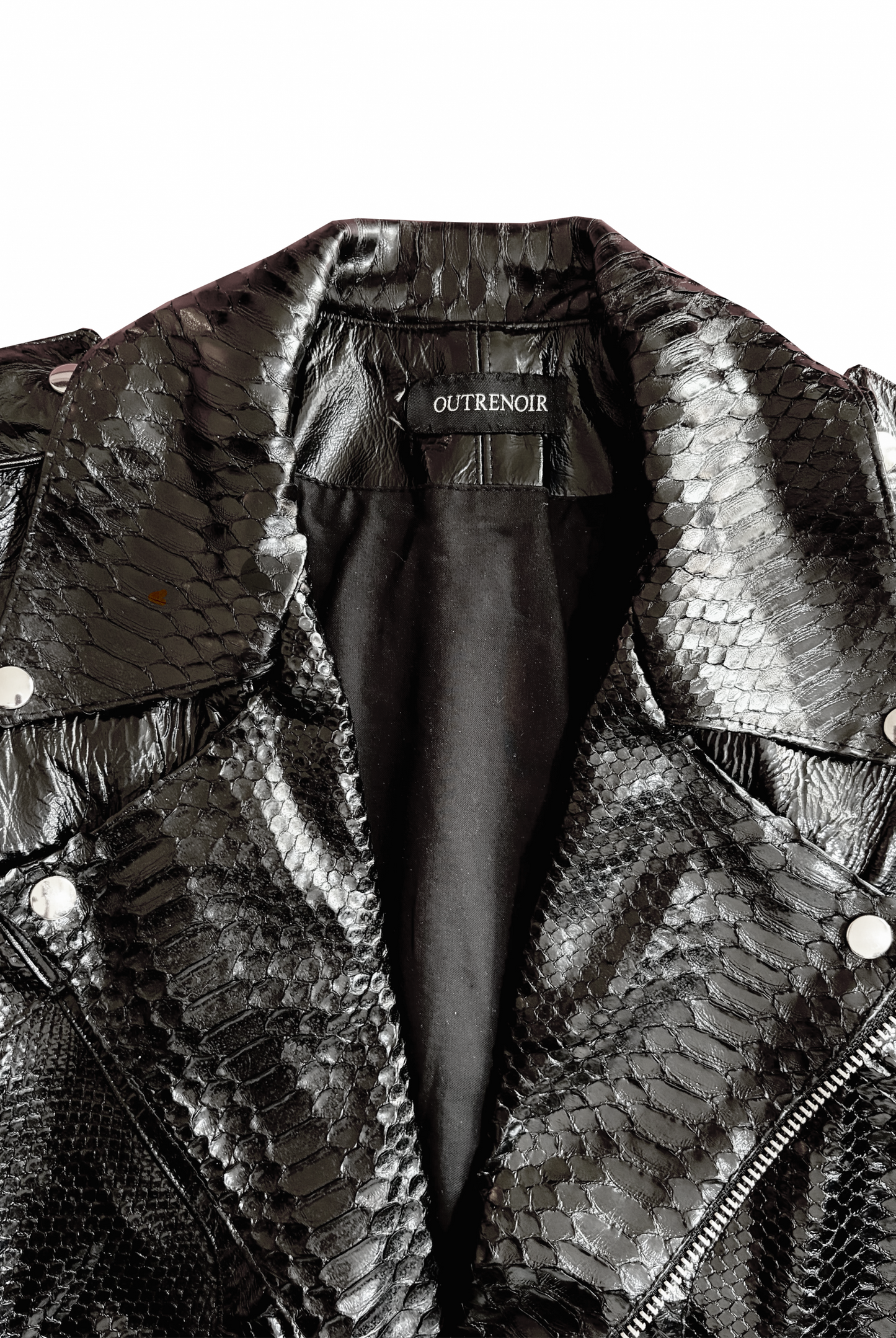 Veste « Perfetto » Cuir et Python Noir