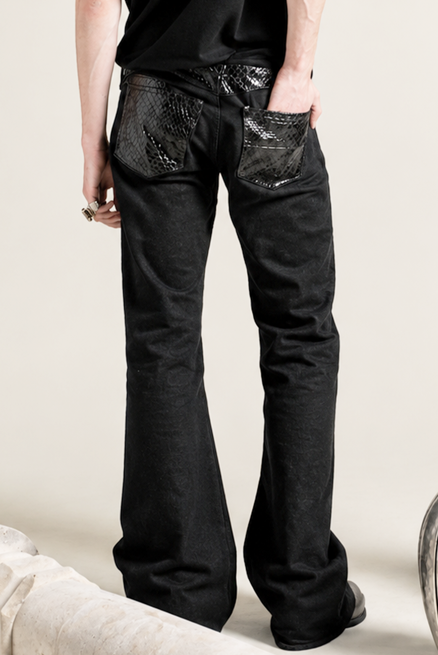Pantalon Disco Flare – Denim / Python Noir