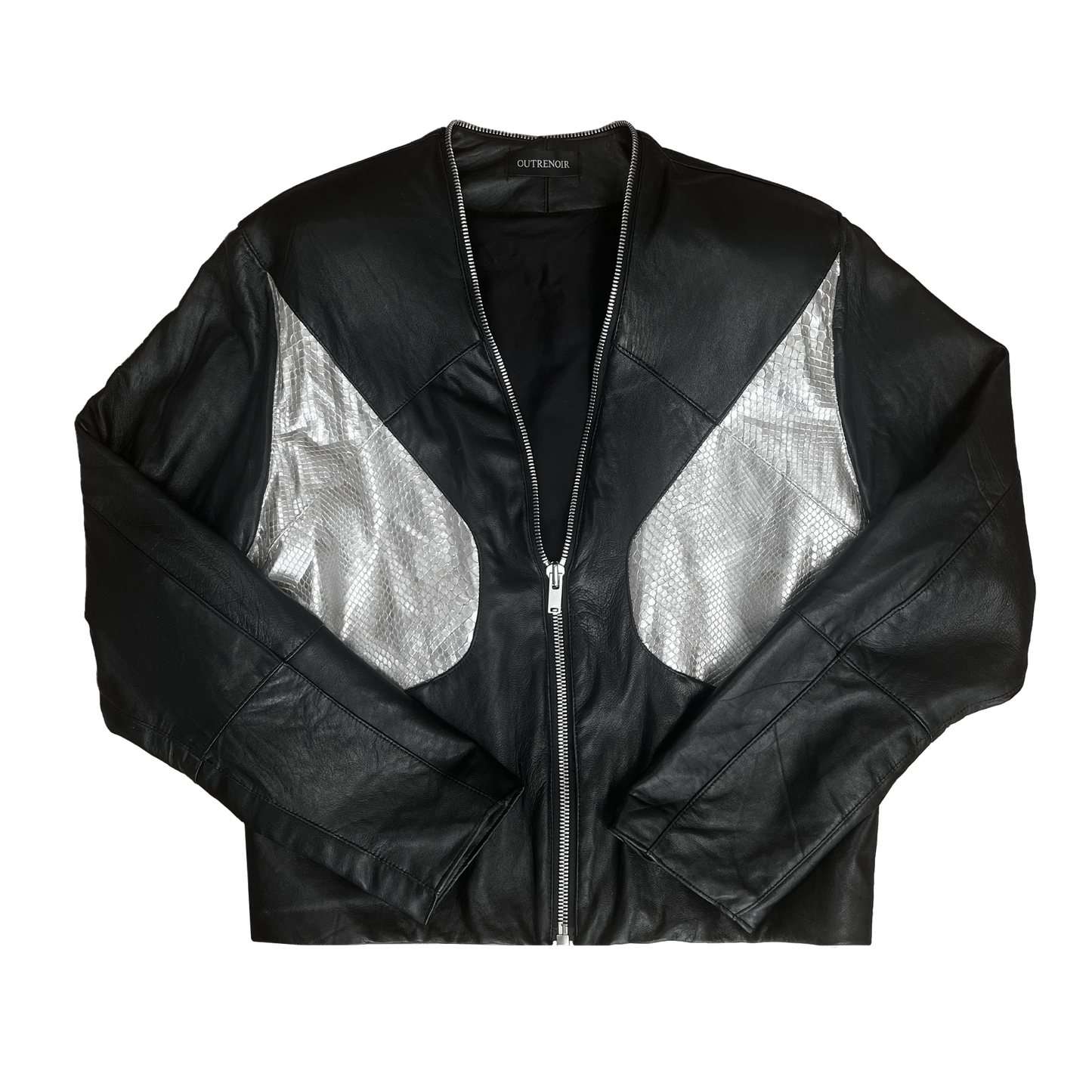 Veste « Disco » Python Argent – Cuir Noir