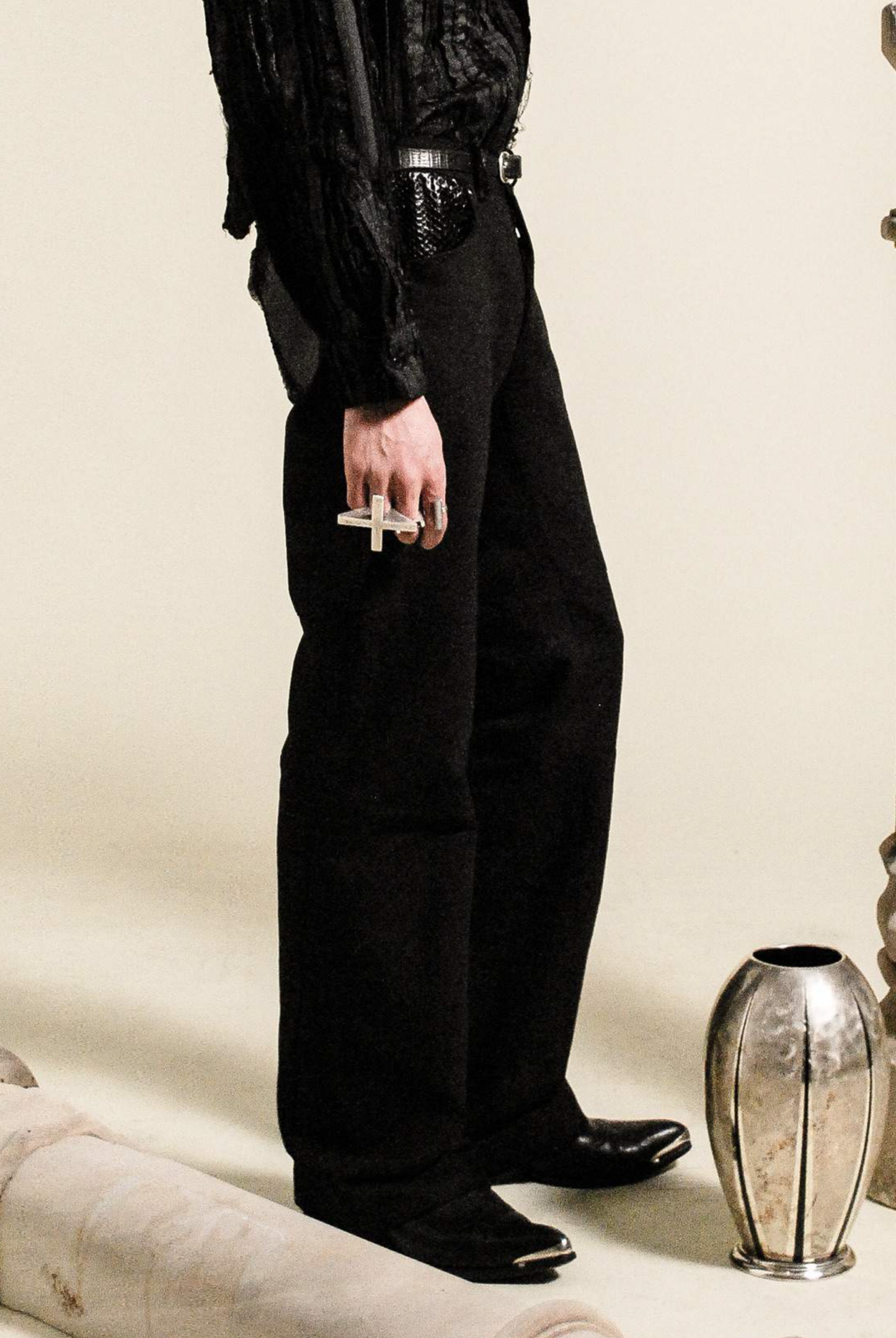 Pantalon Disco Flare – Denim / Python Noir